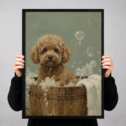 Curly Dog in Wooden Bath Wall Art 3