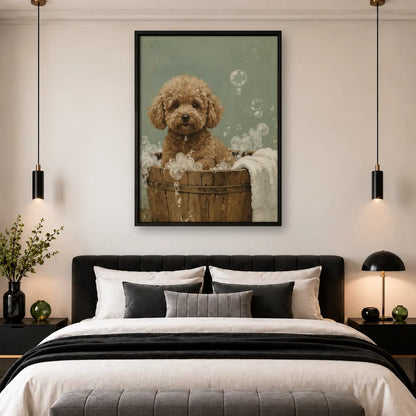 Curly Dog in Wooden Bath Wall Art 4