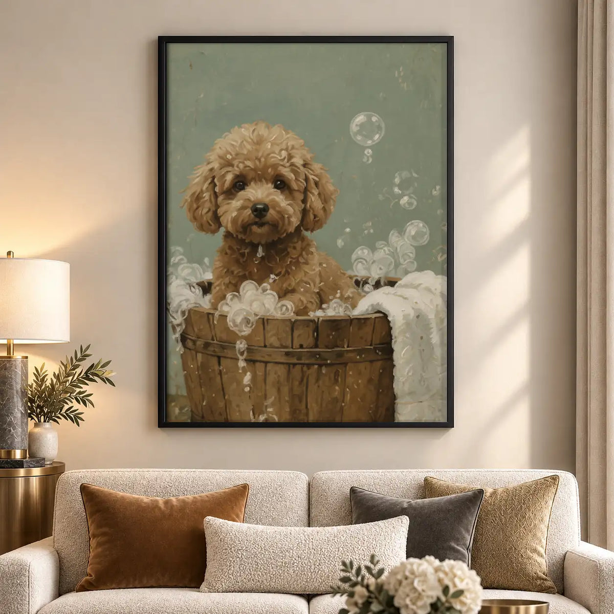 Curly Dog in Wooden Bath Wall Art 5