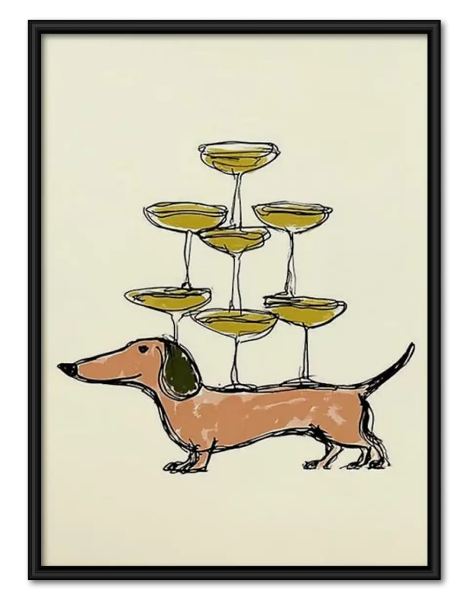 Dachshund Balancing Champagne Glasses Wall Art 1