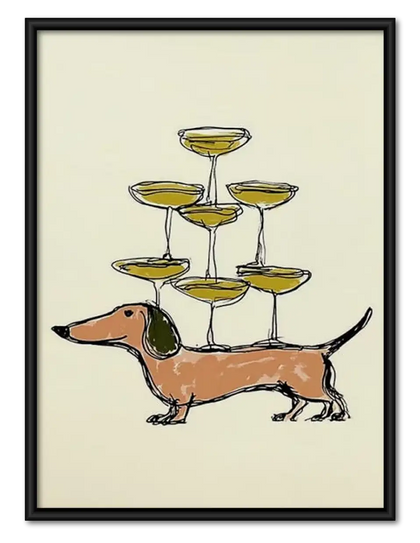 Dachshund Balancing Champagne Glasses Wall Art