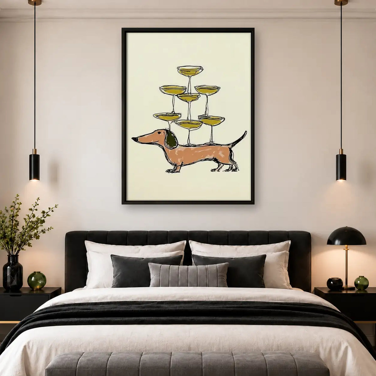 Dachshund Balancing Champagne Glasses Wall Art 4