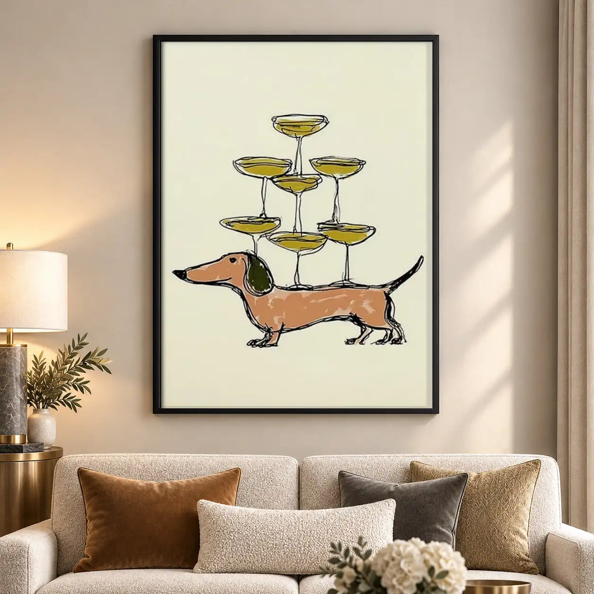 Dachshund Balancing Champagne Glasses Wall Art 5