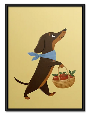 Dachshund Carrying Picnic Basket Wall Art