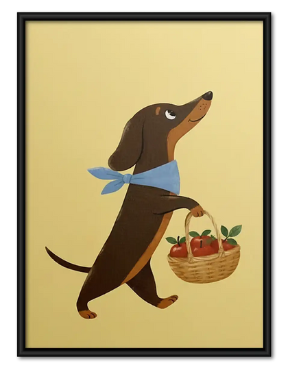 Dachshund Carrying Picnic Basket Wall Art