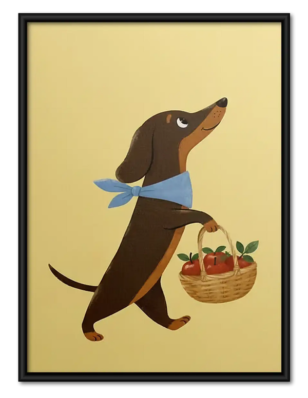 Dachshund Carrying Picnic Basket Wall Art