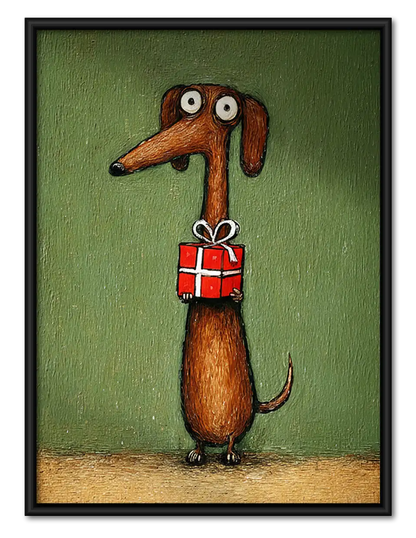 Dachshund Carrying Red Gift Wall Art 1