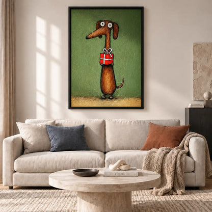 Dachshund Carrying Red Gift Wall Art 2