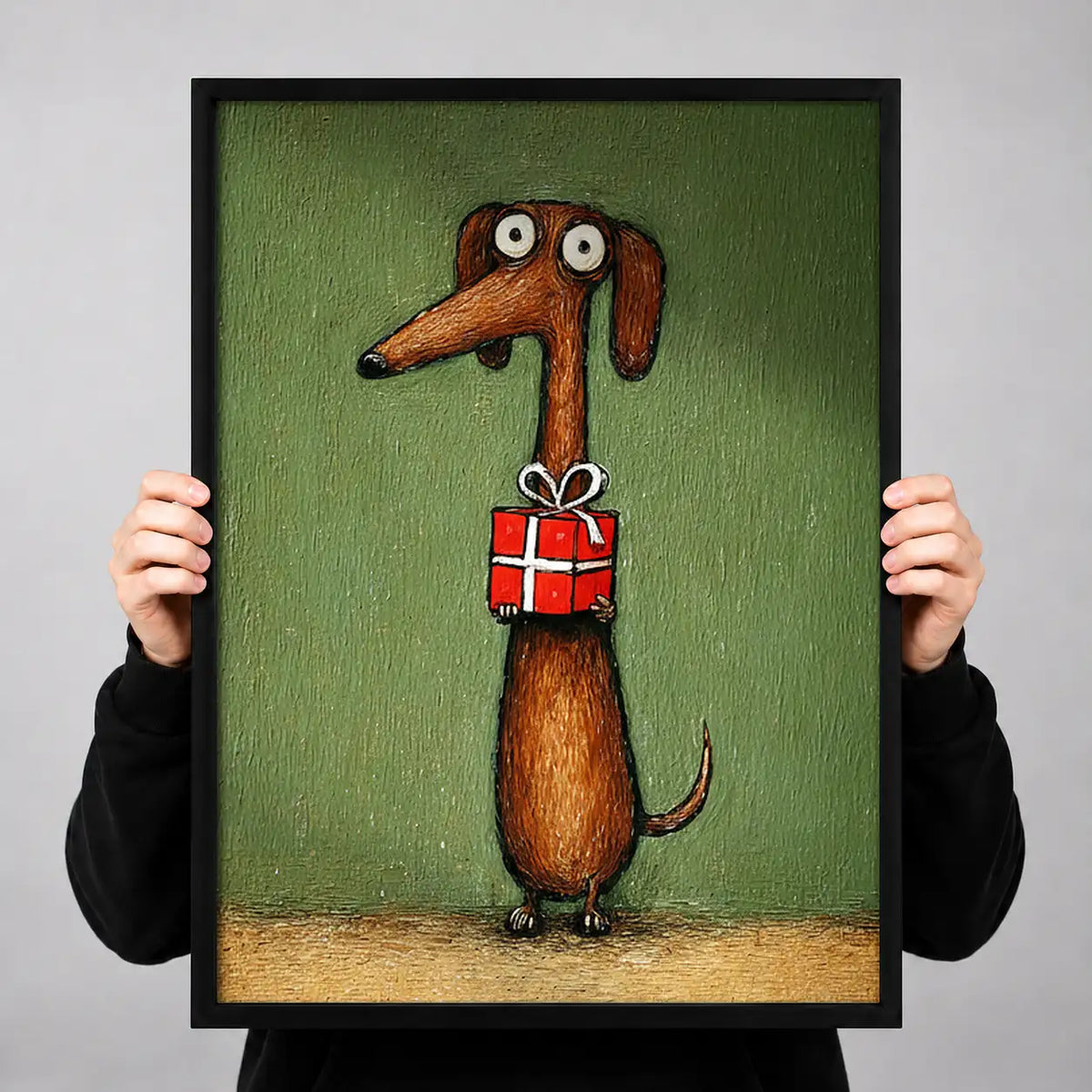 Dachshund Carrying Red Gift Wall Art 3
