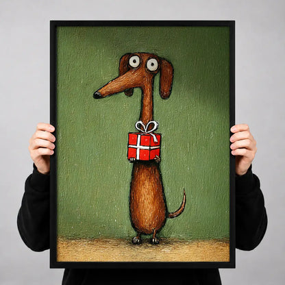 Dachshund Carrying Red Gift Wall Art 3