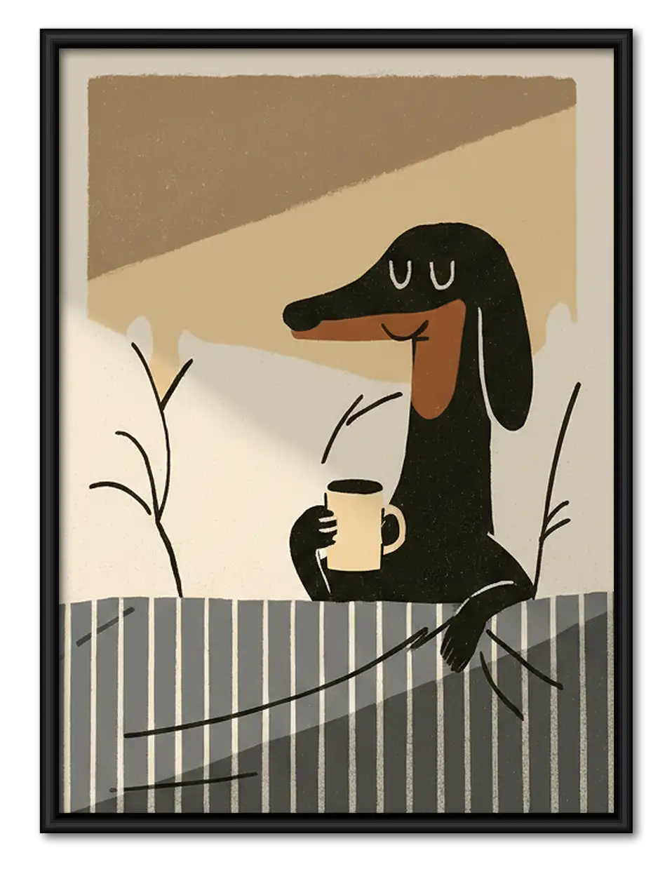 Dachshund Drinking Morning Coffee Wall Art 1