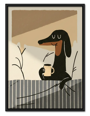 Dachshund Drinking Morning Coffee Wall Art