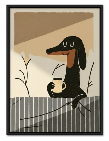 Dachshund Drinking Morning Coffee Wall Art