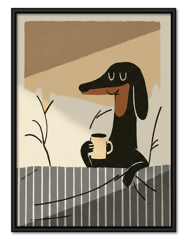 Dachshund Drinking Morning Coffee Wall Art