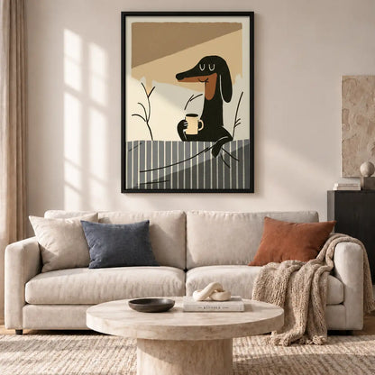 Dachshund Drinking Morning Coffee Wall Art 2