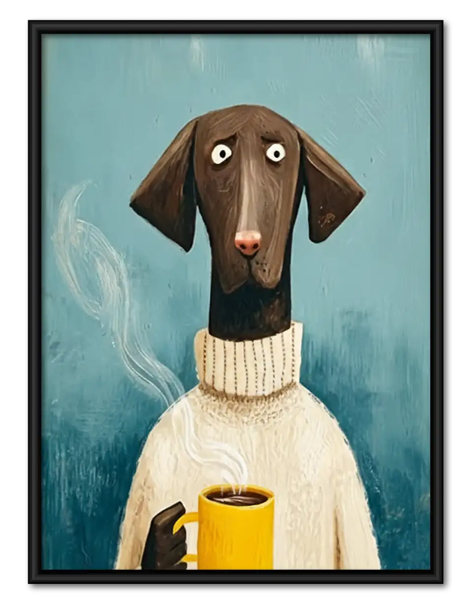 Dachshund in Sweater with Yellow Mug Wall Art 1