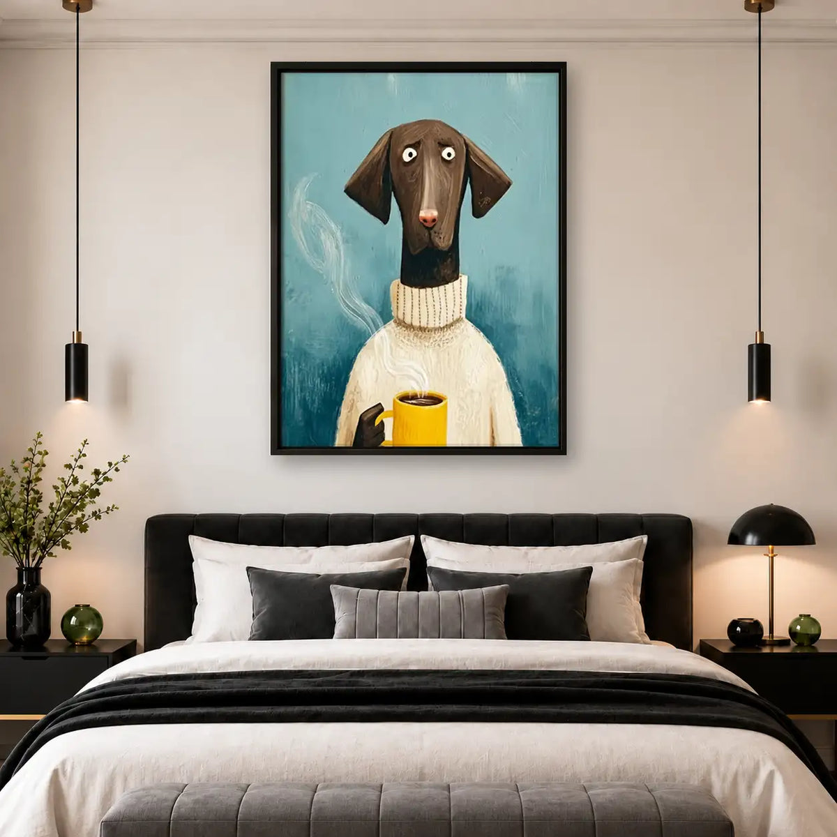 Dachshund in Sweater with Yellow Mug Wall Art 4