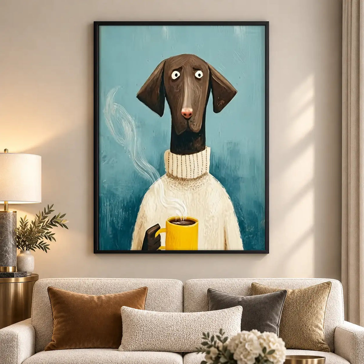 Dachshund in Sweater with Yellow Mug Wall Art 5