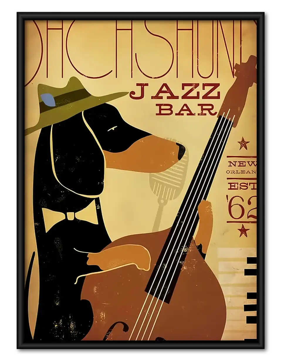 Dachshund Jazz Bass Poster Wall Art 1