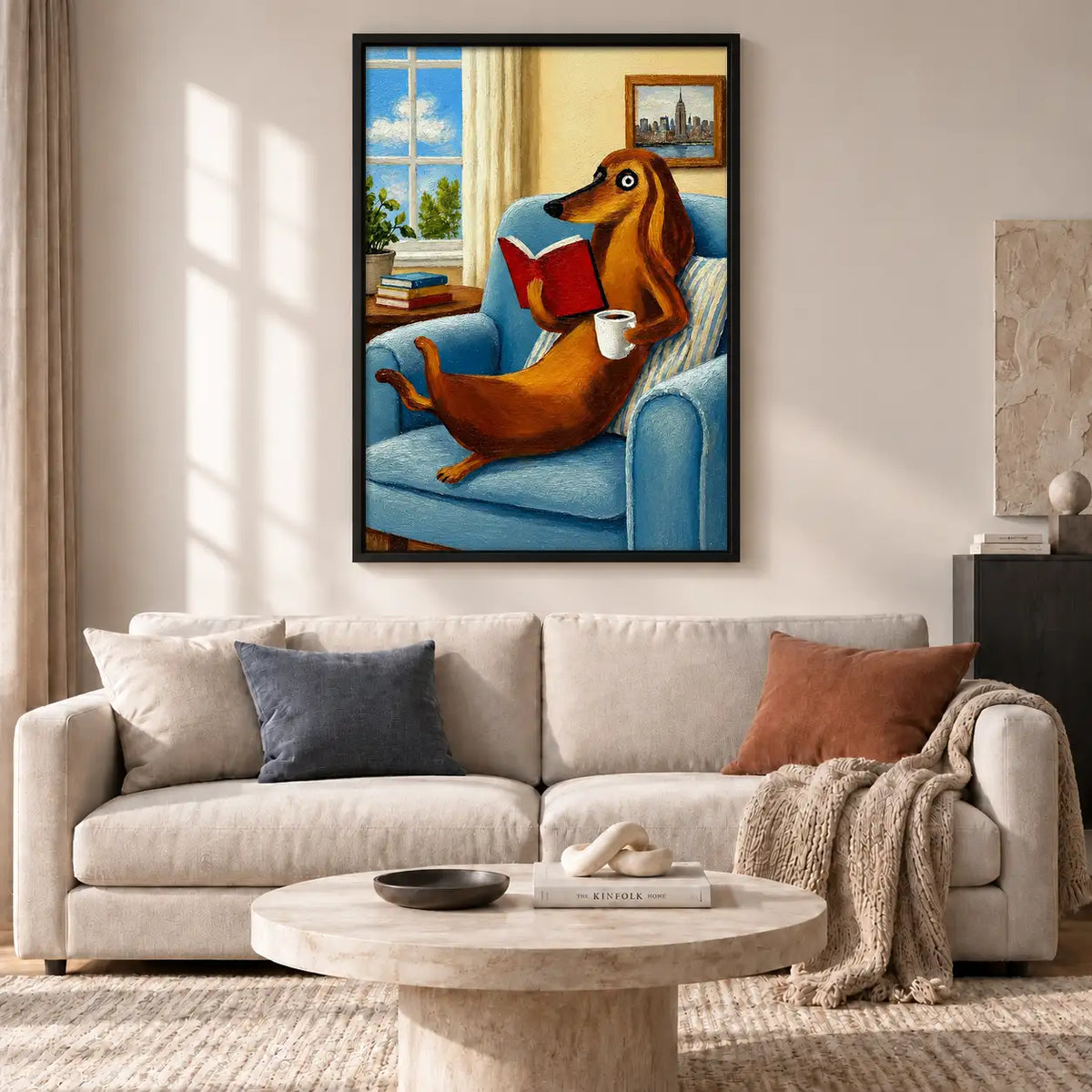 Dachshund Reading in Blue Armchair Wall Art 2