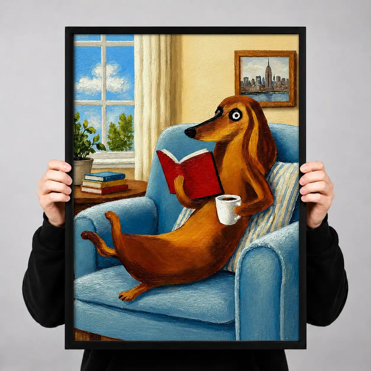 Dachshund Reading in Blue Armchair Wall Art 3