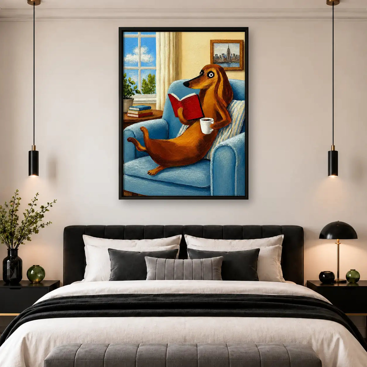 Dachshund Reading in Blue Armchair Wall Art 4