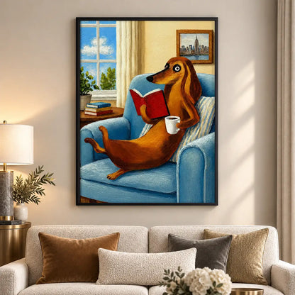 Dachshund Reading in Blue Armchair Wall Art 5