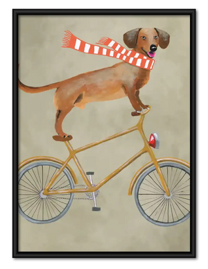 Dachshund Riding Yellow Bicycle Wall Art