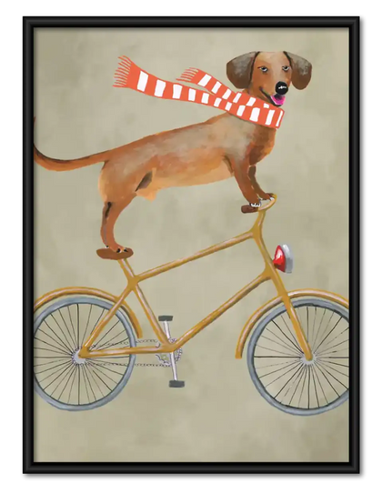 Dachshund Riding Yellow Bicycle Wall Art
