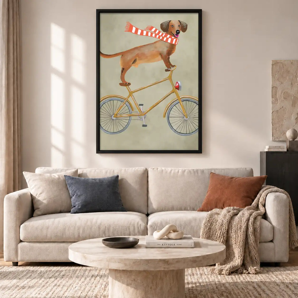 Dachshund Riding Yellow Bicycle Wall Art 2