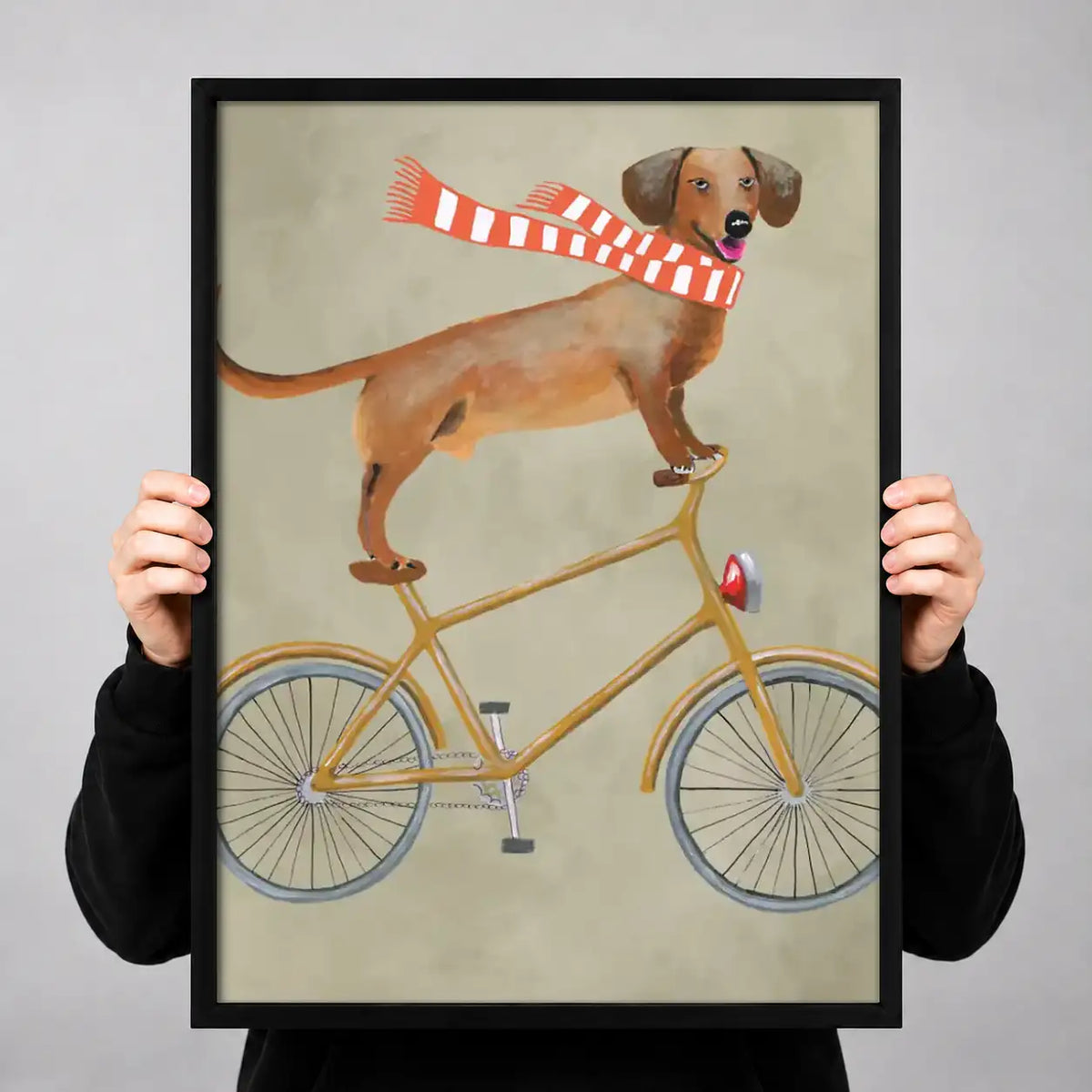 Dachshund Riding Yellow Bicycle Wall Art 3