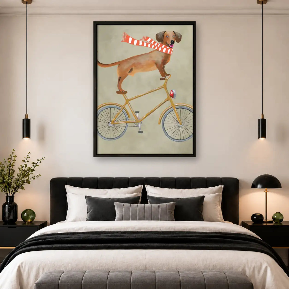 Dachshund Riding Yellow Bicycle Wall Art 4