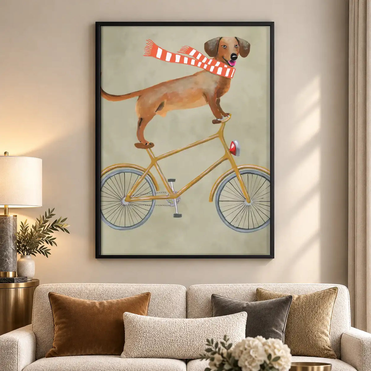 Dachshund Riding Yellow Bicycle Wall Art 5