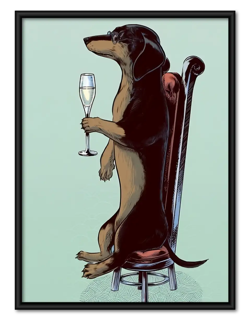 Dachshund Serving Wine at Bar Wall Art 1