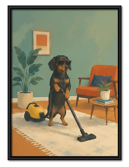 Dachshund Vacuuming Modern Room Wall Art