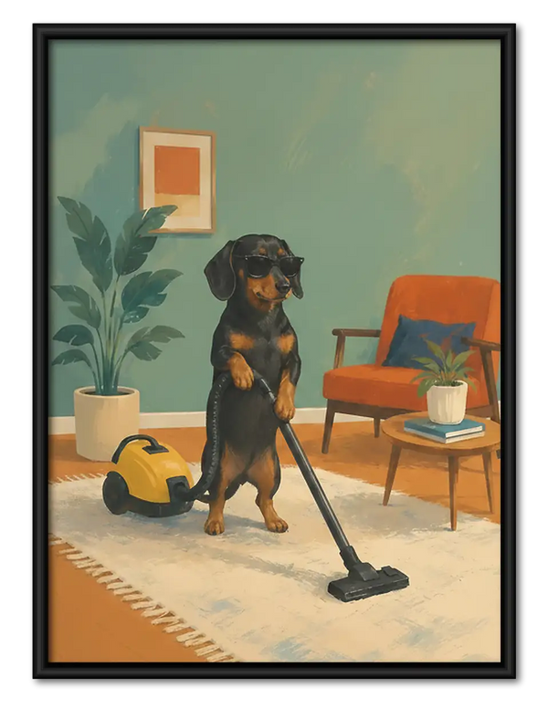 Dachshund Vacuuming Modern Room Wall Art
