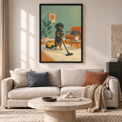 Dachshund Vacuuming Modern Room Wall Art 2