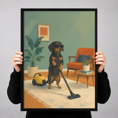 Dachshund Vacuuming Modern Room Wall Art 3