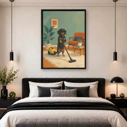 Dachshund Vacuuming Modern Room Wall Art 4