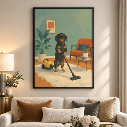 Dachshund Vacuuming Modern Room Wall Art 5