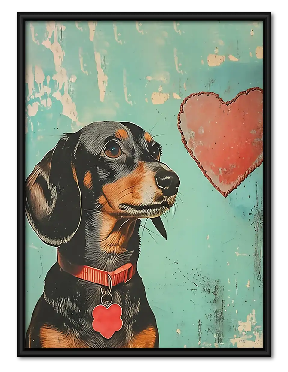 Dachshund with Pink Heart Wall Art 1