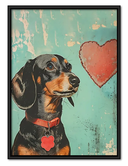 Dachshund with Pink Heart Wall Art