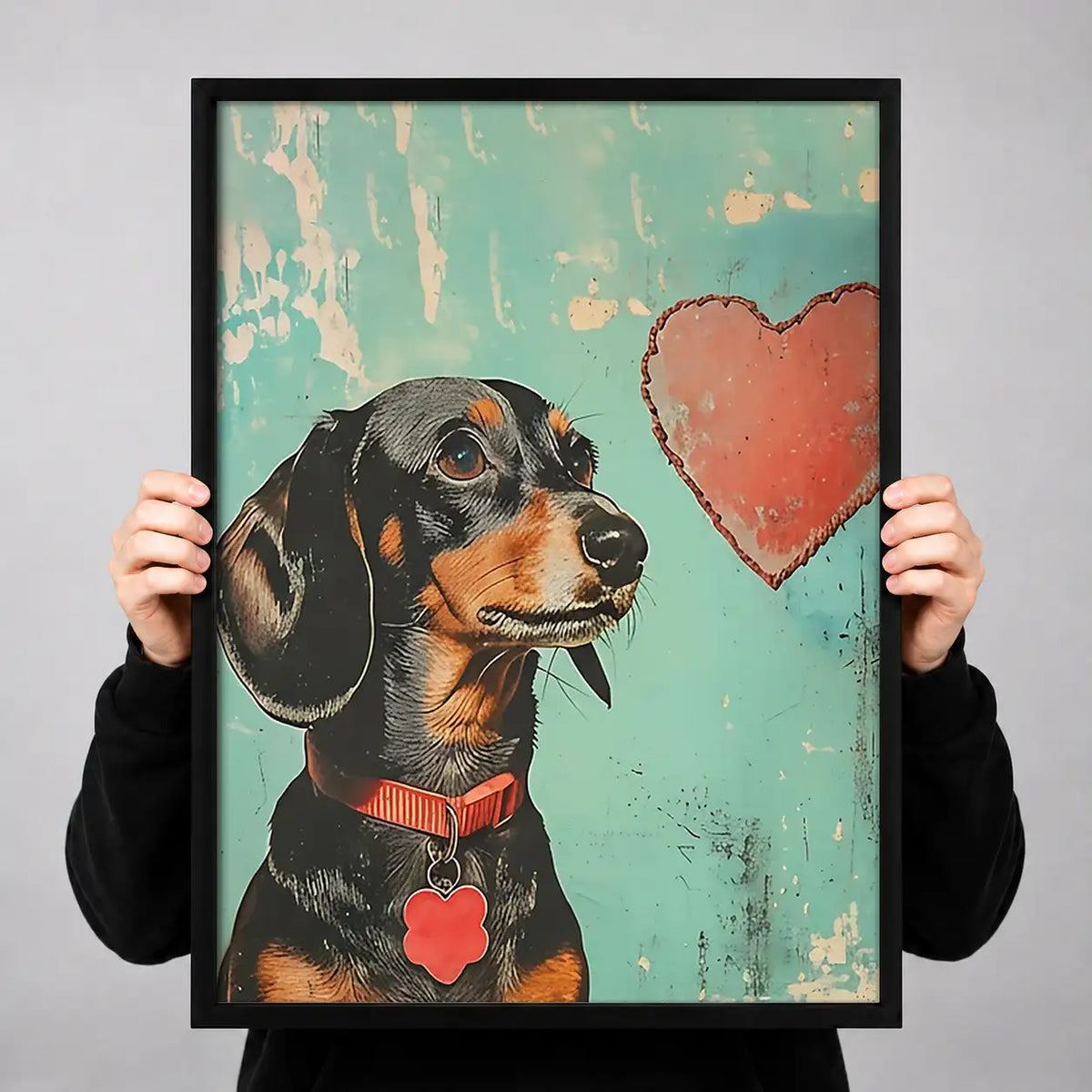 Dachshund with Pink Heart Wall Art 3