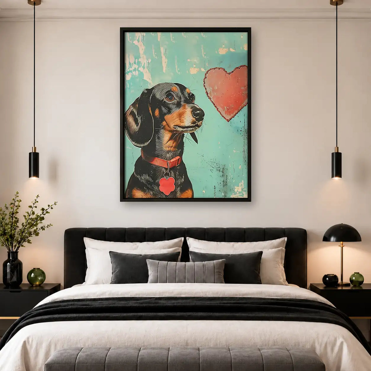 Dachshund with Pink Heart Wall Art 4