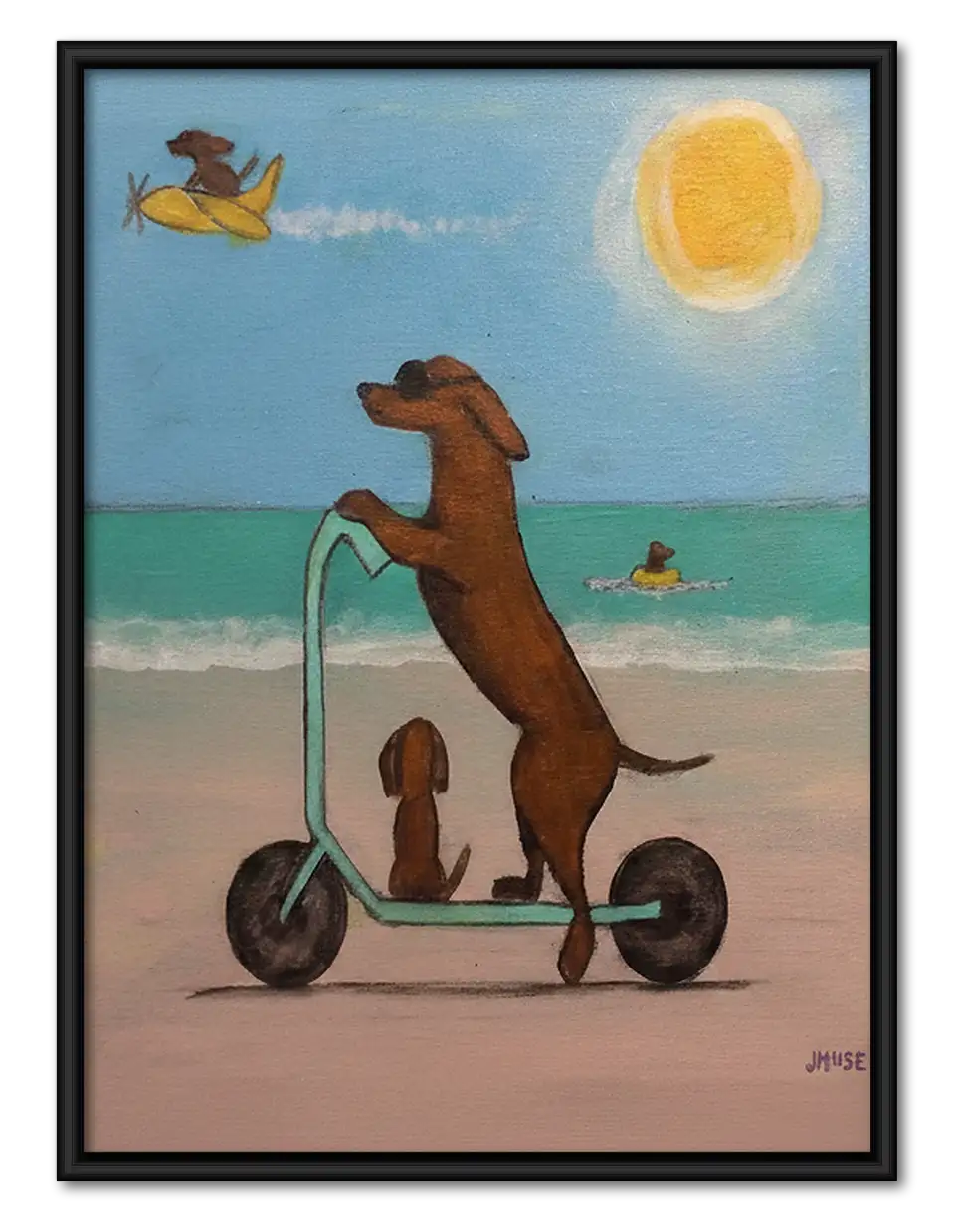 Dachshunds Riding Beach Scooter Wall Art 1