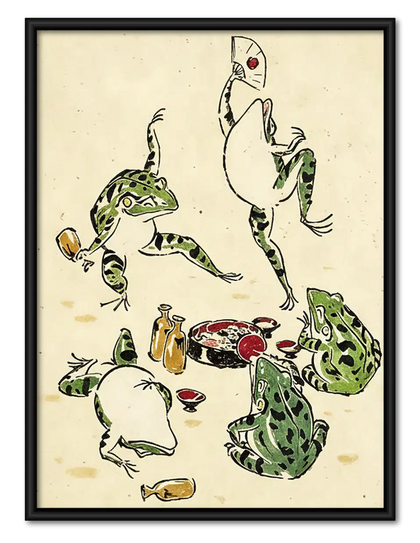 Dancing Frogs Japanese Print Wall Art