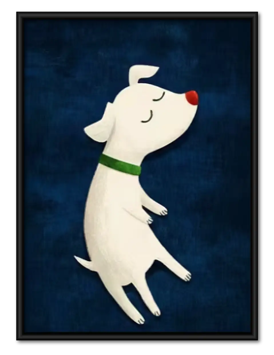 Dancing White Dog on Navy Wall Art 1