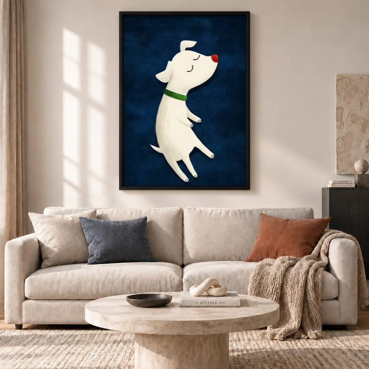Dancing White Dog on Navy Wall Art 2