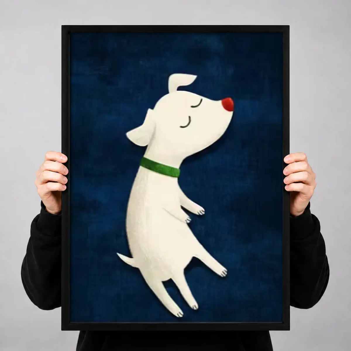 Dancing White Dog on Navy Wall Art 3
