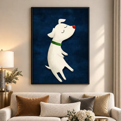 Dancing White Dog on Navy Wall Art 5
